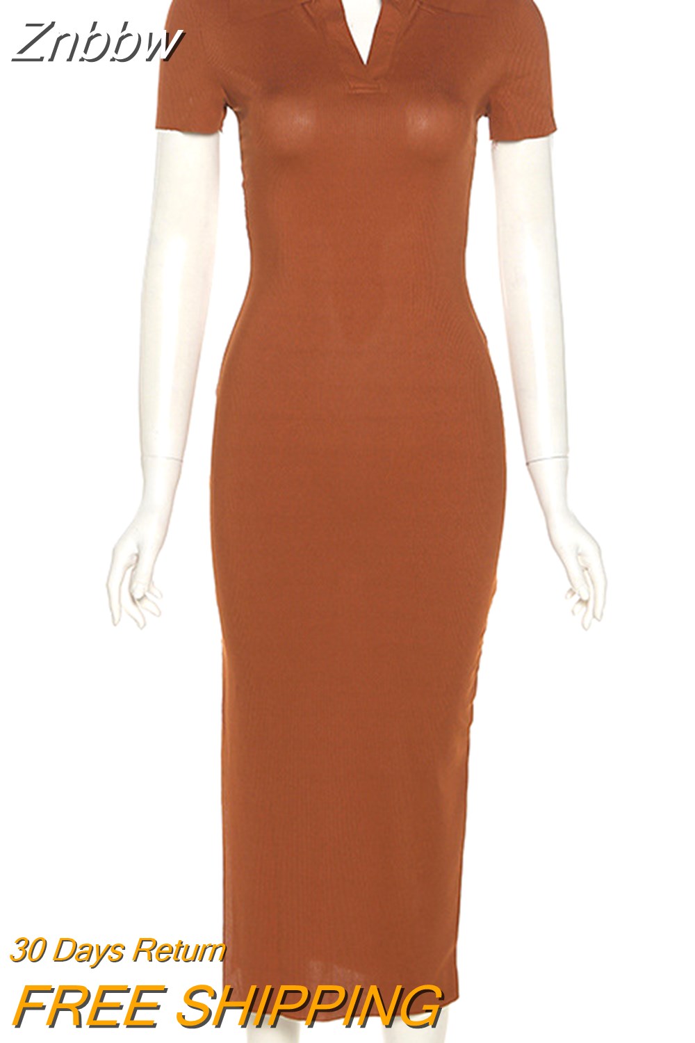 Znbbw Midi Dress Women Black Lapel Knitted Split Robe Sexy Backless Short Sleeve Basic Bodycon Dresses Ladies Fall Y2K Clothes