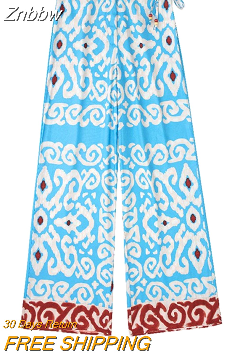 Znbbw Lady Casual Set 2023 Female Vintage Temperament V-neck Printed Tunic Midi Dress+belted High Waist Straight Wide Leg Pants