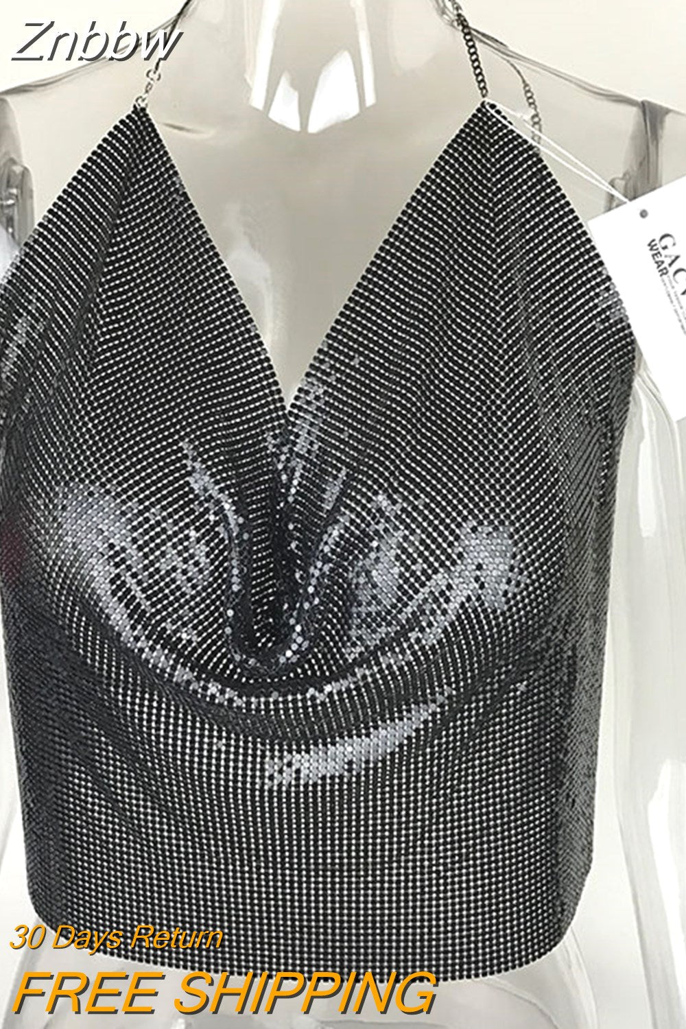 Znbbw 2023 Sexy Backless Sequins Women Crop Tops Halter Tank Camis Summer Cropped Bra Crop Top Strap Ladies Party Vest Blusa