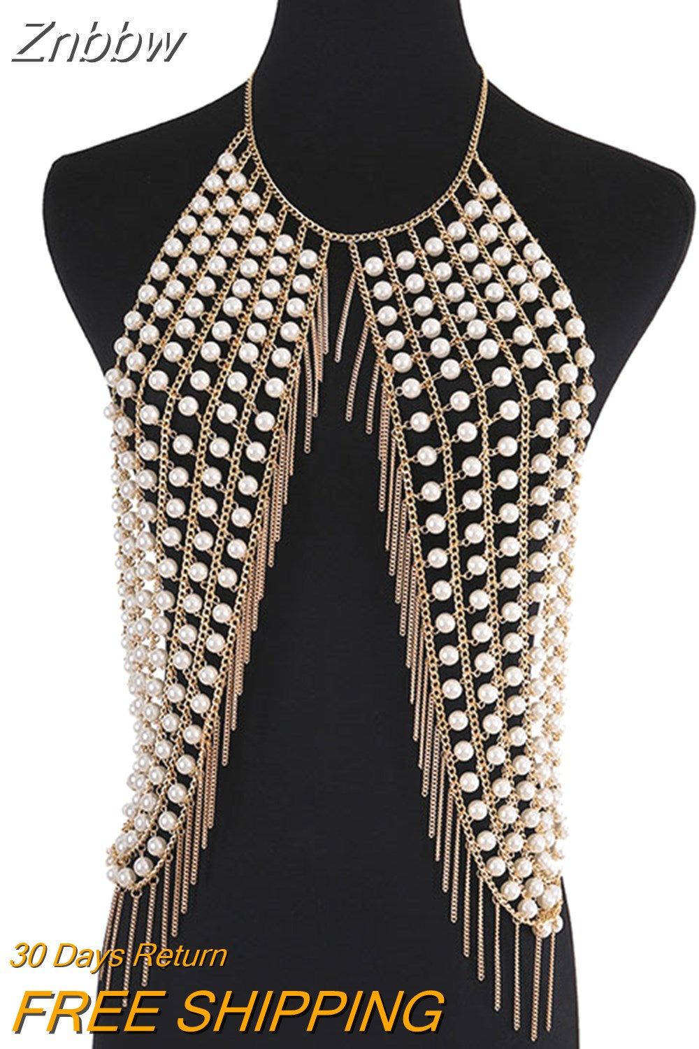 Znbbw Pure hand stitching Pearl metal Tassel Crop Top Women Summer Backless Top Sexy Punk Beach Bustier Cropped Tube Tank Top