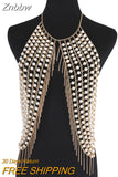 Znbbw Pure hand stitching Pearl metal Tassel Crop Top Women Summer Backless Top Sexy Punk Beach Bustier Cropped Tube Tank Top