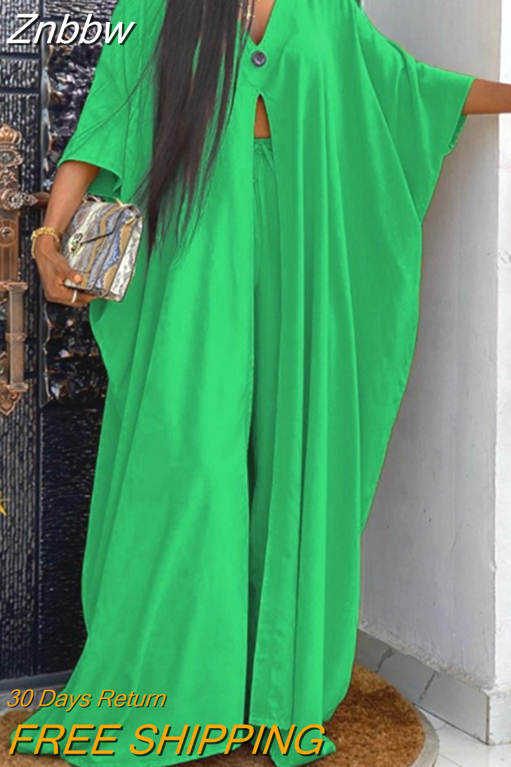 Znbbw Women Fashion Printing Loose Two Piece Set Casual One-button Long Split Top Wide Leg Pant Suit 2023 Spring High Street Outfit