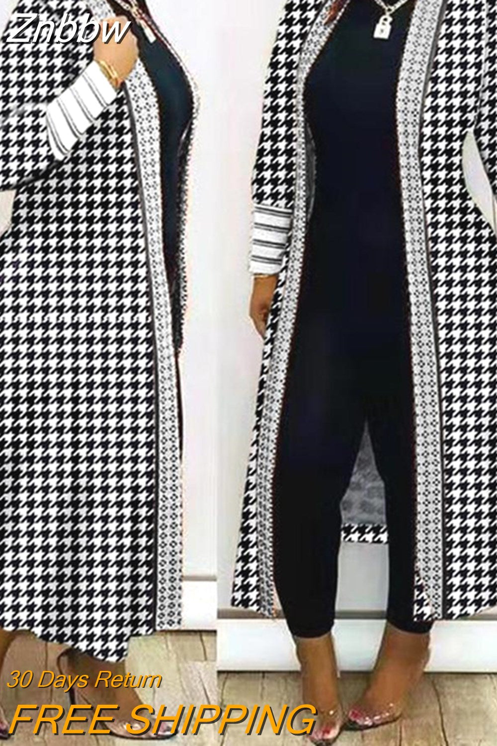 Znbbw Women Printed Long Cardigan full sleeve Trench  OverCoat Lady Casual Loose Open Stitich Coat Female 2023 Autumn Spring Fashion