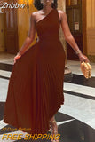 Znbbw Roll Waist Sleeveless Pleated Ruched A-line Dress Women One Shoulder Sexy Prom Evening Dresses 2023 New Fahion Chothing