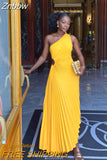 Znbbw Roll Waist Sleeveless Pleated Ruched A-line Dress Women One Shoulder Sexy Prom Evening Dresses 2023 New Fahion Chothing