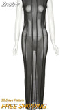 Znbbw Mesh See Through Slim Fit Maxi Dress Women Backless O Neck Sleeveless Lace Up Party Vestidos 2023 New Night Prom Clothes