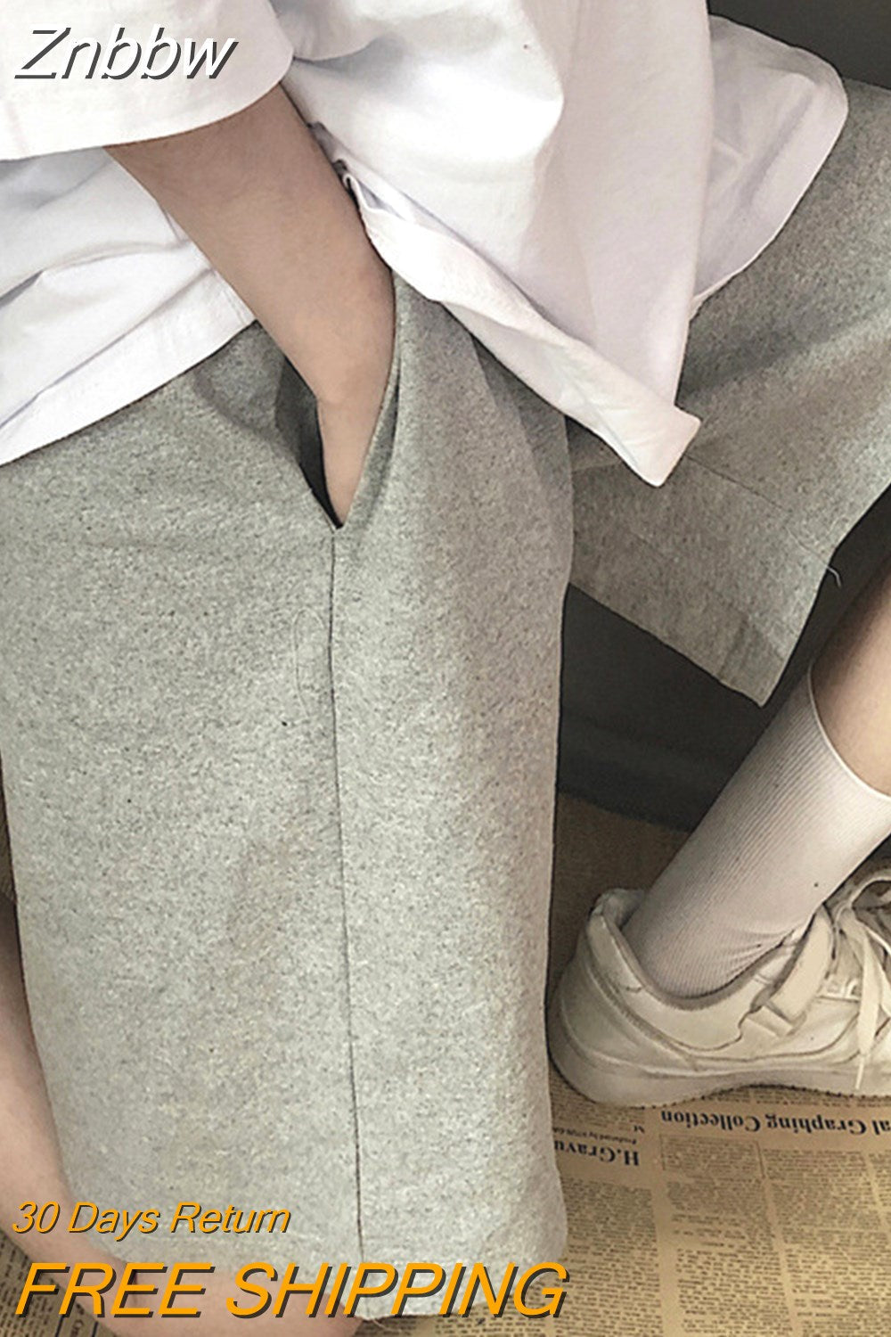 Znbbw Summer Black Short Women Fashion Ladies Elastic Waist Short Pant High Waist Streetwear Wide-leg Oversize Simple Unisex Short