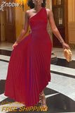 Znbbw Roll Waist Sleeveless Pleated Ruched A-line Dress Women One Shoulder Sexy Prom Evening Dresses 2023 New Fahion Chothing