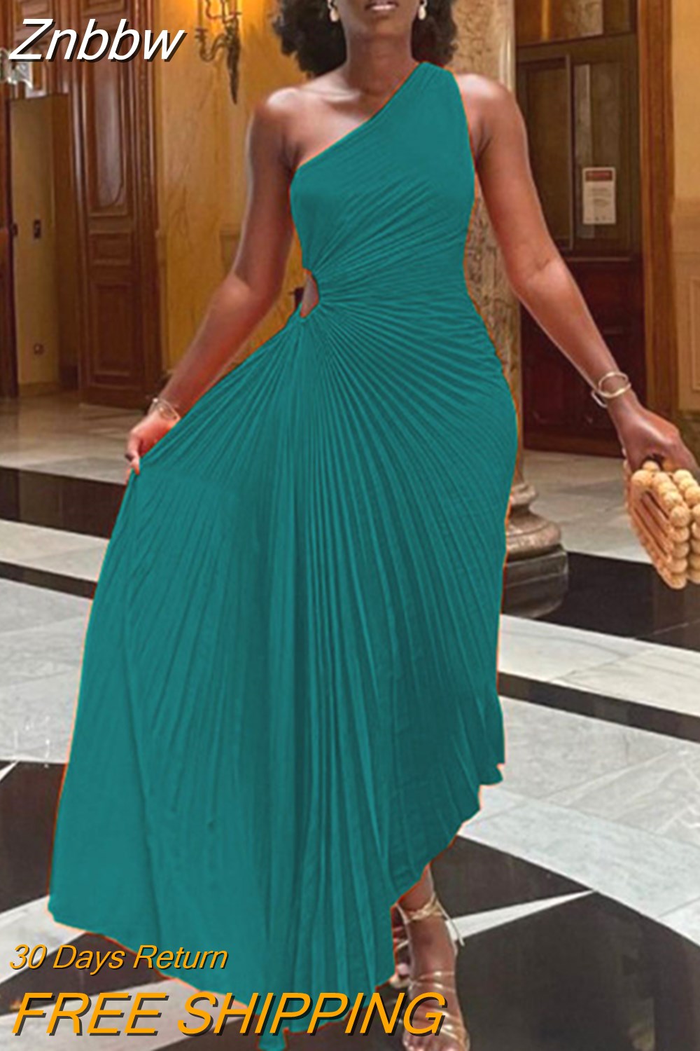 Znbbw Roll Waist Sleeveless Pleated Ruched A-line Dress Women One Shoulder Sexy Prom Evening Dresses 2023 New Fahion Chothing