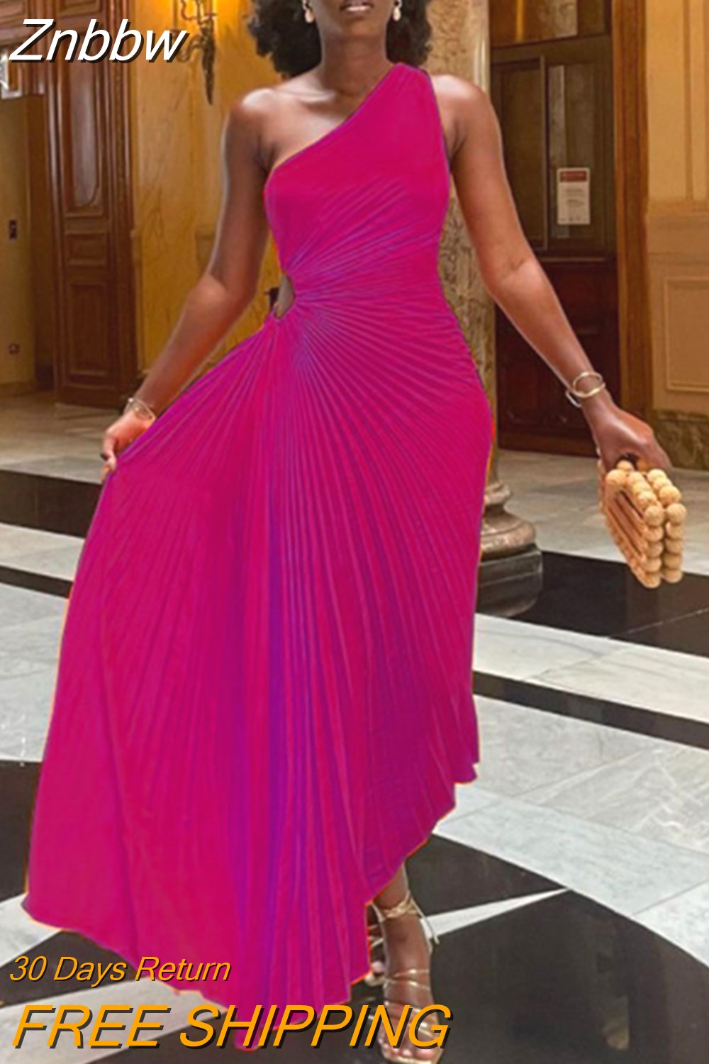 Znbbw Roll Waist Sleeveless Pleated Ruched A-line Dress Women One Shoulder Sexy Prom Evening Dresses 2023 New Fahion Chothing