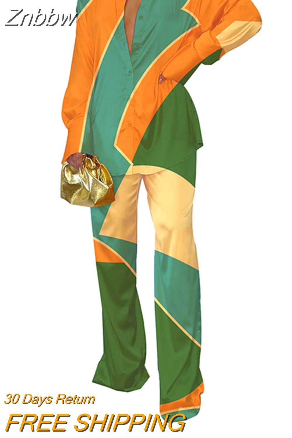 Znbbw Women Printed Long Sleeve Shirt 2 Piece Set Elegant Lapel Single-breasted Tops Suit 2023 Female Wide Leg Pants Outfits