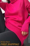 Znbbw Women Baggy Sweaters Turtleneck White Autumn Winter Jumper Warm Soft Thick Chic Sweater Basic Loose Female Knitted Pullover
