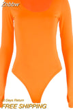 Znbbw Neon Bodysuit Women Long Sleeve Bodycon Sexy 2023 Autumn Winter Streetwear Club Party Outfits Casual Female Clothing