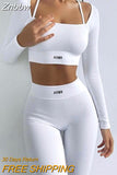 Znbbw 2023 Spring Autumn Design Sports Fitness Long Sleeve Crop Top And Pant Set Women Knitted Yoga Two Piece Set