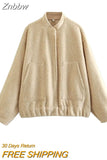 Znbbw TRAF 2023 Spring Warm Gray Jacket Women Outerwear With Button Autumn Bomber Jacket Coat Women Winter Coat Top women