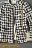 Znbbw 2023 Elegant Weave Plaid Women Blazer With Pocket And Lining Autumn Winter Causal Tweed Coat Office Ladies Suit Jacket