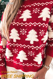 Znbbw Autumn Fashion Christmas Tree Print Sweater Women Casual Long Sleeve O Neck Pullover Sweater Ladies Loose Patchwork Sweater