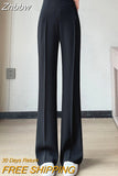 Znbbw 2023 Summer Thin Drape Ice Silk Pants Women Simplicity Straight Long Trousers Womens Office Lady Casual Suit Pants