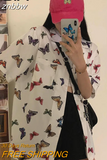 znbbw Vitage Short Sleeve Loose Women Blouse Shirt Y2K Butterfly Printing Button Up Pockets Womens Shirts 2023 Summer Felame Tops