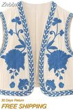 Znbbw TRAF Embroidered Open Waistcoats Women Cotton Basicos Femme Vests Women Sexy Cropped Tops Women Sleeveless Coats