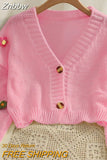 Znbbw Kawaii Y2K Cropped Cardigan Women Harajuku Sweet 3D Flower Knitted Sweater Korean V-neck All-match Tops Aesthetic 2000s