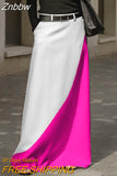 Znbbw Women Elegant Color Blocking Straight Skirt 2023 Spring Streetwear Fashion Office Long Skirt Retro Boho Pocket Club Skirts Mujer
