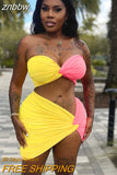 znbbw Backless Sexy Pink Patchwork Two Piece Sets Summer For Women Black Off Shoulder Bodycon Skirt Sets Beach Praty Skirt Set