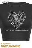 Znbbw web collection print top gothic y2k baby tee summer women's cropped top 90s retro hip hop street black o neck top women