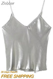 Znbbw TRAF 2023 Sexy V-Neck Solid Satin Woman Camis Tank Tops Sleeveless Summer Casual Camis Tops For Women
