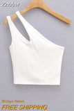 Znbbw Sexy Women's Crop Top Solid Stretch Fit Knit Sleeveless One Shoulder Hollow Out Basic Backless Tank Top