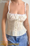 Znbbw Y2k Crop Top Cute Bow Square Collar Ruffles Sleeveless Tops Women Harajuku Button up Fairycore Tee Chic Korean Summer Tops