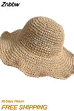Znbbw Beach Casual Straw Panama Wide Brim Caps Women Summer Boho Holiday Beach Cap Sun Hat Beige Khaki Two Colors