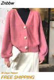 Znbbw sweater women 2023 autumn and winter new Korean version of the lazy V-neck knitted jacket imitation mink loose sweater