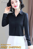 Znbbw Woman Blouses 2023 Office Lady Simplicity Hidden Breasted Silk Satin Shirts For Women Basic Clothing Female Casual Tops