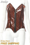 Znbbw Tube Corset Top Sexy See Through Zipper Punk Bodycon Bustiers Gothic Punk Cummerbunds 2023 Spring Harajuku Y2K Clothes