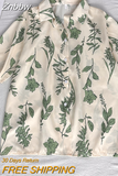 Znbbw Women Turn Down Collar Short Sleeve Blouse College wind Leaf Print Shirts Summer Casual Office Button Vintage Shirt Tops