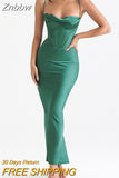 Znbbw Satin Sexy Backless Maxi Dress For Women Robe Fashion Spaghetti Strap Sleeveless Skinny Party Long Dress Vestido