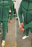 Znbbw Spring Men's Zipper Hoodie Coat + Long Pants 2pc Set High Quality Casual Sweatpants Outfit Fashion Solid Slim Men Tracksuits