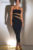 Znbbw Women Fashion Strapless Bodycon Party Club Streetwear Black Midi Dress 2023 Summer Clothes Wholesale Items For Business