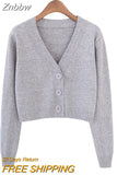 Znbbw Crop Cardigan Women Korean Short Sweater Long sleeve V neck Green Blue