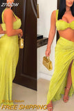 znbbw Sexy Green Sleeveless Caimsole Two Piece Skirt Set Party Evening For Women 2023 Summer Strapless Crop Top Long Skirt Set