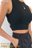 Znbbw backless women tank top bandage slim crop top summer 2023 casual streetwear tops solid cotton soft criss cross top