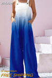 znbbw Wide Leg Pants Dungaree Bib Overalls Sleeveless Oversized Vintage Print Jumpsuits Women Strap Loose Summer Folds Jumpsuit