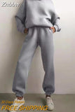 Znbbw Winter Women Two Piece Sets Tracksuit Autumn Casual Solid Long Sleeve Hoodie Sweatshirts Female Oversized Trouser Pant Suit