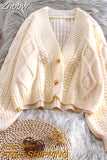 Znbbw Vintage Short Cardigan Knitted Sweater Women 2023 Autumn Winter Long Sleeve Solid Sweaters Coat & Jackets Women