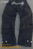 Znbbw Women Pants Y2k Vintage Cargo High Waist Straight Joggers Korean Style New HIP-HOP Jeans Men Harajuku Streetwear Pockets