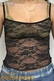 Znbbw Y2k Lace Cami Tops for Women Spaghetti Strap See-Through Camisole Square Neck Tank Tops Black Kawaii Tees
