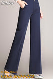 Znbbw Wide Leg Pants Women High Waist Long Trousers Elegant Office Lady Simple Straight Pants Vintage Loose Oversize Pants