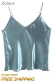 Znbbw TRAF 2023 Sexy V-Neck Solid Satin Woman Camis Tank Tops Sleeveless Summer Casual Camis Tops For Women
