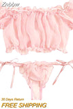 Znbbw Off Shoulder Lace Up Bikinis Women Sweet Casual Short Sleeve Suits Swimsuits Beachwear Bathing Suits
